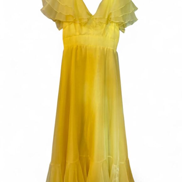Vintage 1970s JCPenny Yellow Prom Ruffles Bridesmaid Formal Prairie Dress - Picture 1 of 8